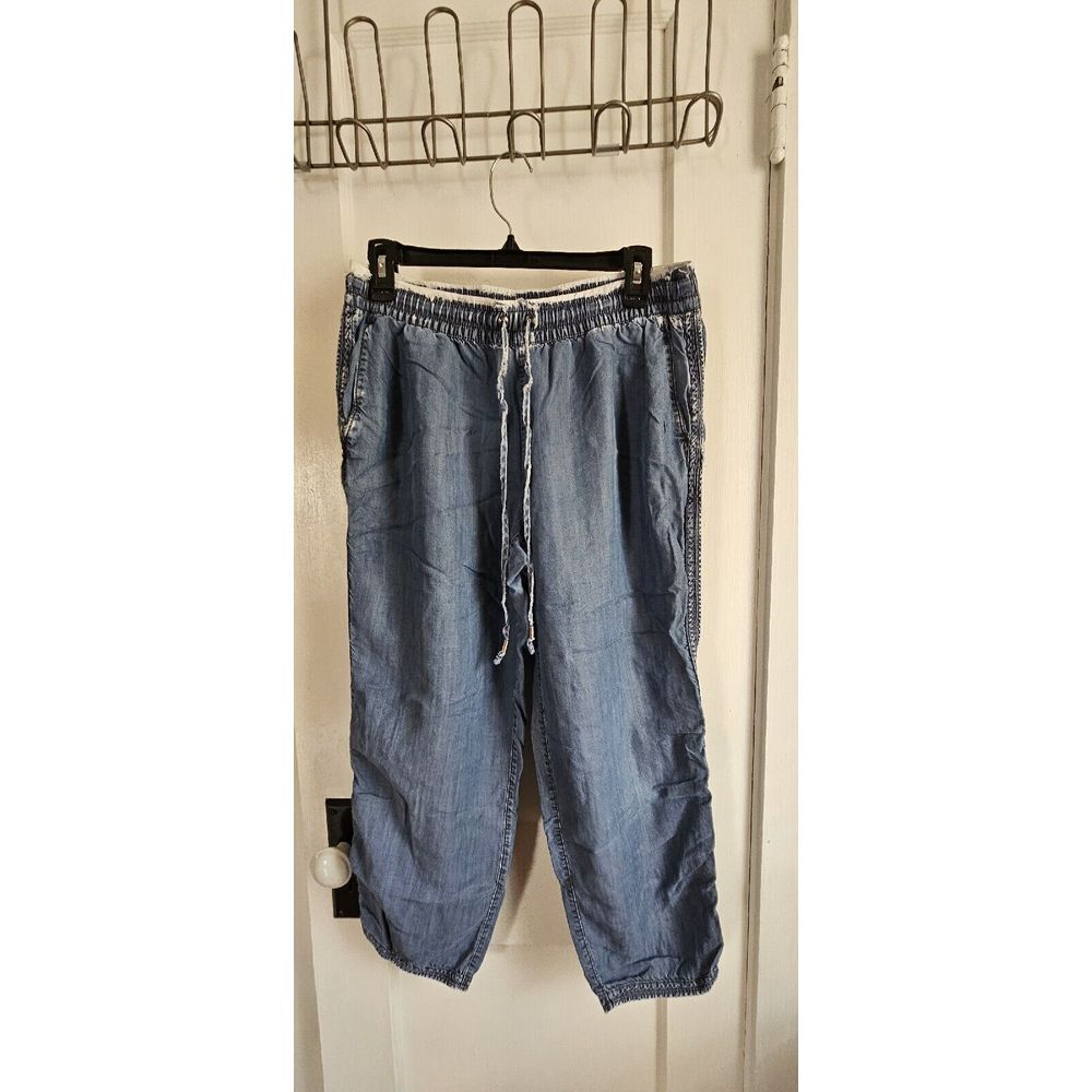 Lands End Blue 100% Lycocell‎ pull on Distressed Pants women Sz 12